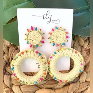 New Colorful Raffia And Seed Bead Dangle Earrings | Lightweight | Statement